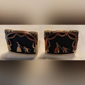 Vintage Men’s Cuff Links Courting Couple Proposal Gold Tone Black 1”